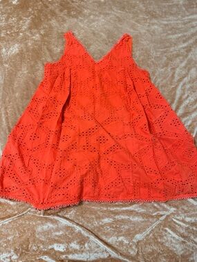 Maeve Anthropology Orange Eyelet V-Neck Summer Sundress Large